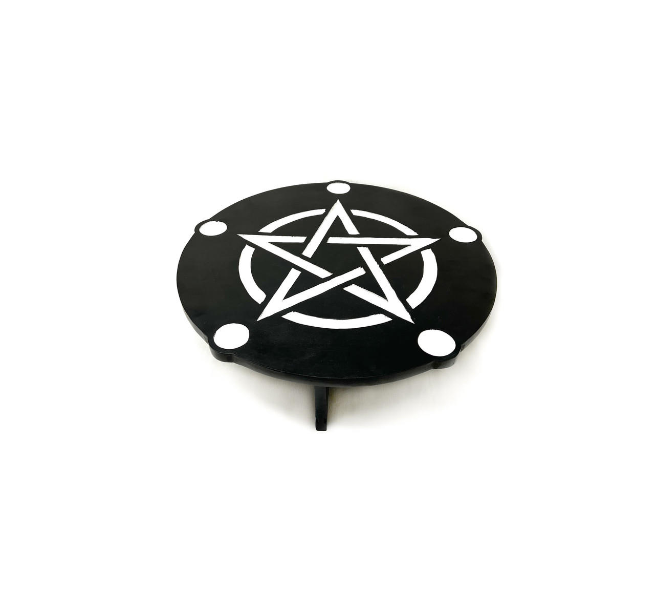 Wooden Altar Table, Pentacle, Black, approx. 18" diameter, Foldable