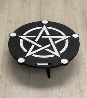 Wooden Altar Table, Pentacle, Black, approx. 18" diameter, Foldable